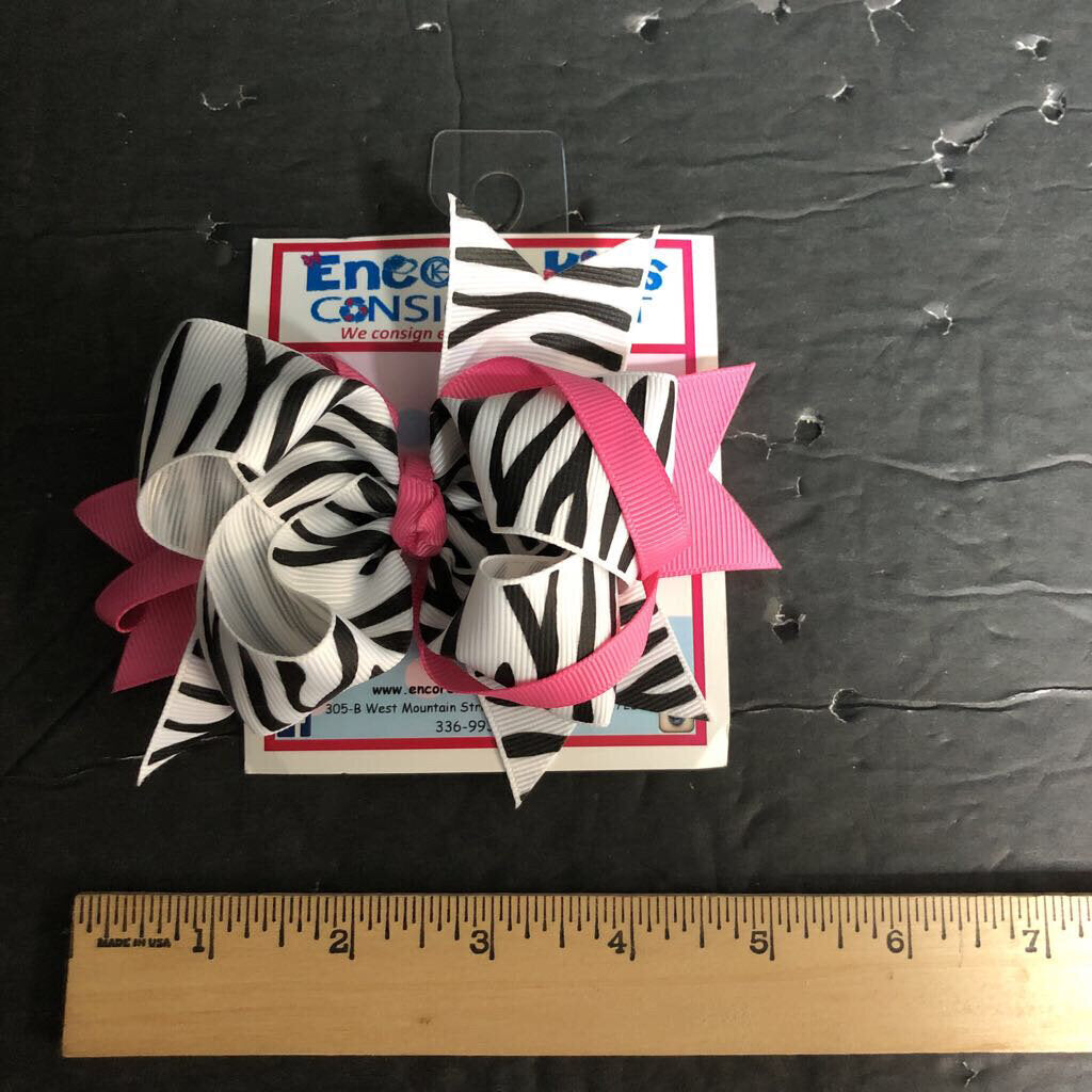 Zebra print ribbon hairbow clip