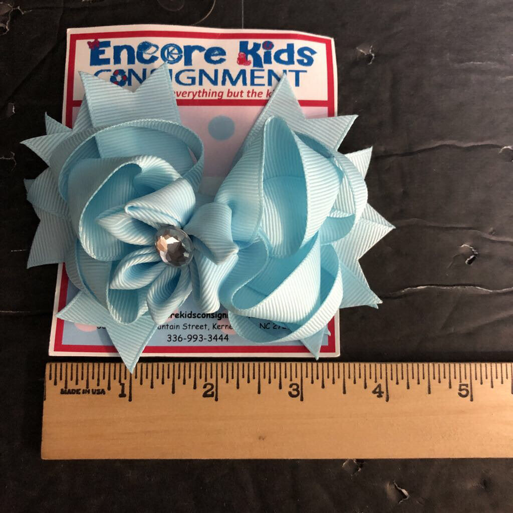 Solid flower bling ribbon hairbow clip