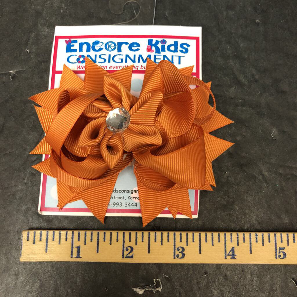 Solid flower bling ribbon hairbow clip