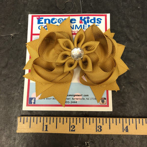 Solid flower bling ribbon hairbow clip