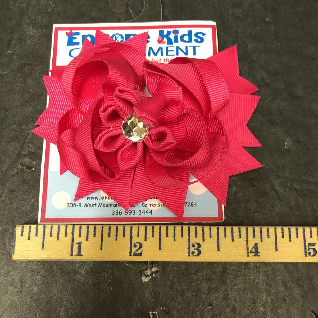 Solid flower bling ribbon hairbow clip