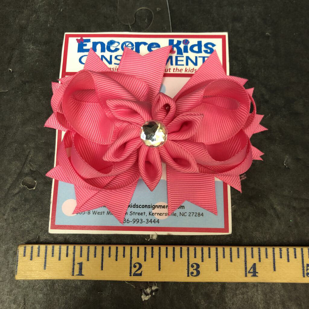 Solid flower bling ribbon hairbow clip