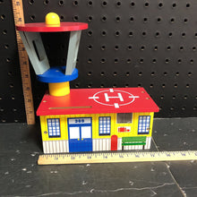 Load image into Gallery viewer, Wooden Helicopter Harold Heliport building
