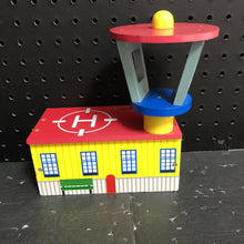 Load image into Gallery viewer, Wooden Helicopter Harold Heliport building
