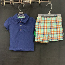 Load image into Gallery viewer, 2pc polo shirt &amp; plaid short outfit
