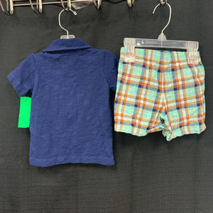 2pc polo shirt & plaid short outfit