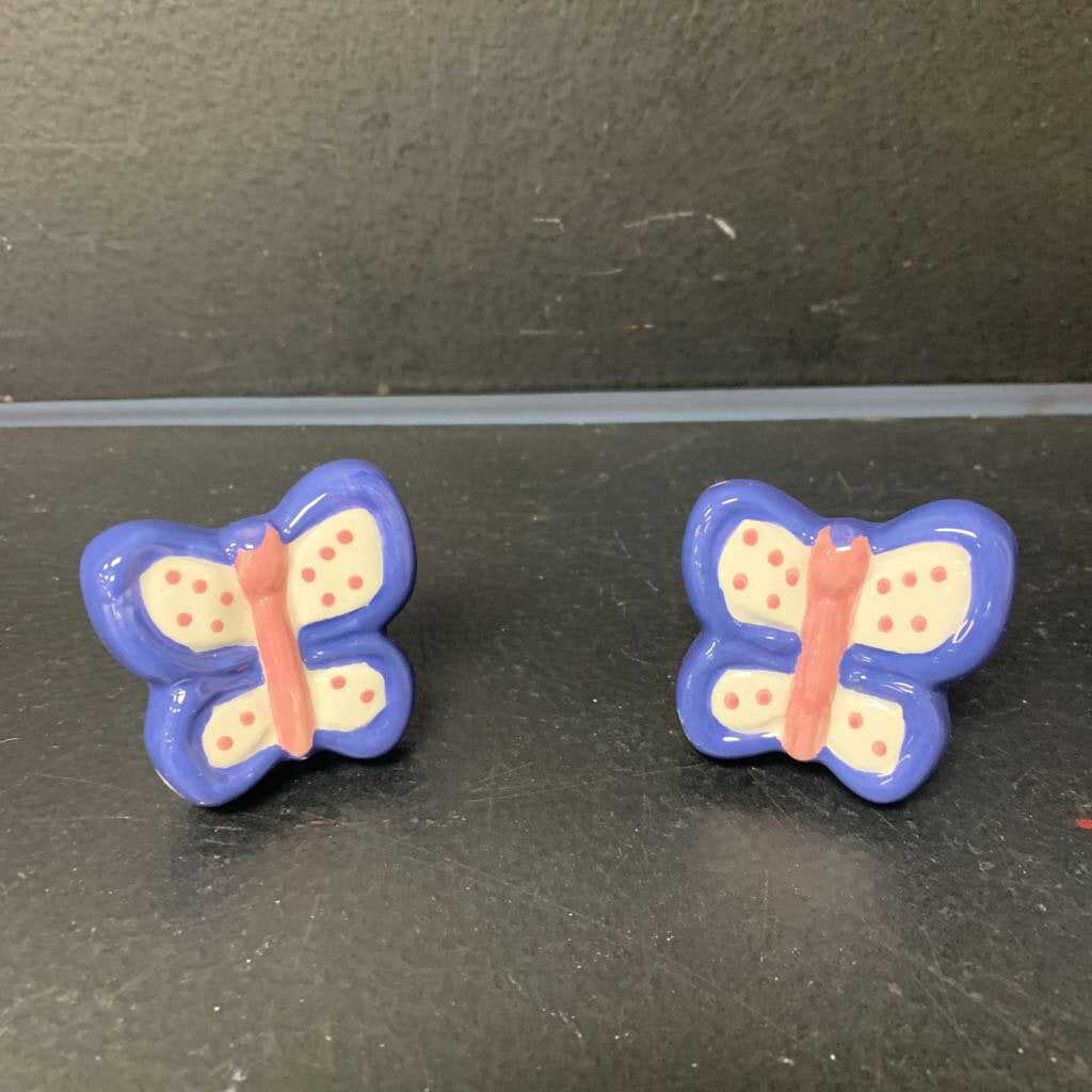 2 Ceramic Butterfly Knobs