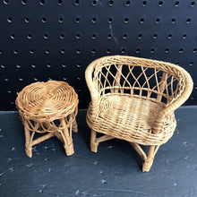 Load image into Gallery viewer, Wicker chair &amp; table vintage collectible
