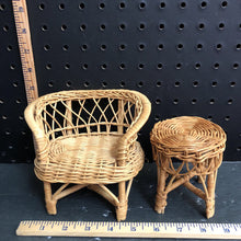 Load image into Gallery viewer, Wicker chair &amp; table vintage collectible
