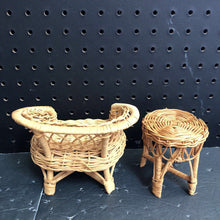 Load image into Gallery viewer, Wicker chair &amp; table vintage collectible
