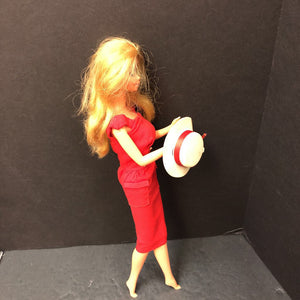 Blinking Eye Doll in Dress & Hat w/Stand 1966 Vintage Collectible