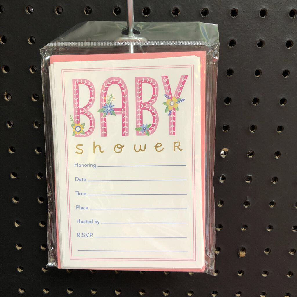 10pk Baby Girl Baby Shower Invitations & Envelopes (NEW)