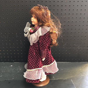 Porcelain Doll in Polka Dot Dress w/Stand