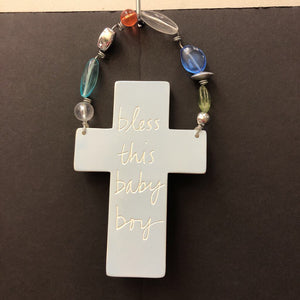 "bless this baby boy" Hanging Cross (Sandra Magsamen)