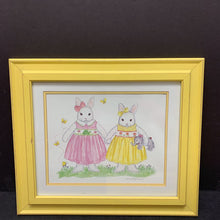 Load image into Gallery viewer, Girl Bunnies Holding Hands Framed Lithograph
