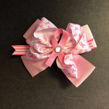 Load image into Gallery viewer, Breast Cancer Awareness Hairbow Clip w/Jewel
