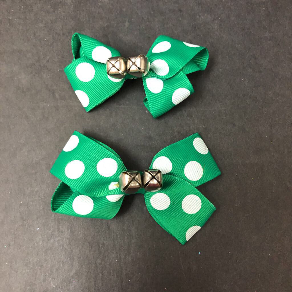 2pk Polka Dot Hairbow Clips w/Bells