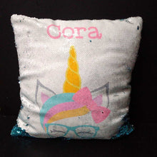 Load image into Gallery viewer, &quot;Cora&quot; Monogrammed Reverse Sequin Unicorn Pillow
