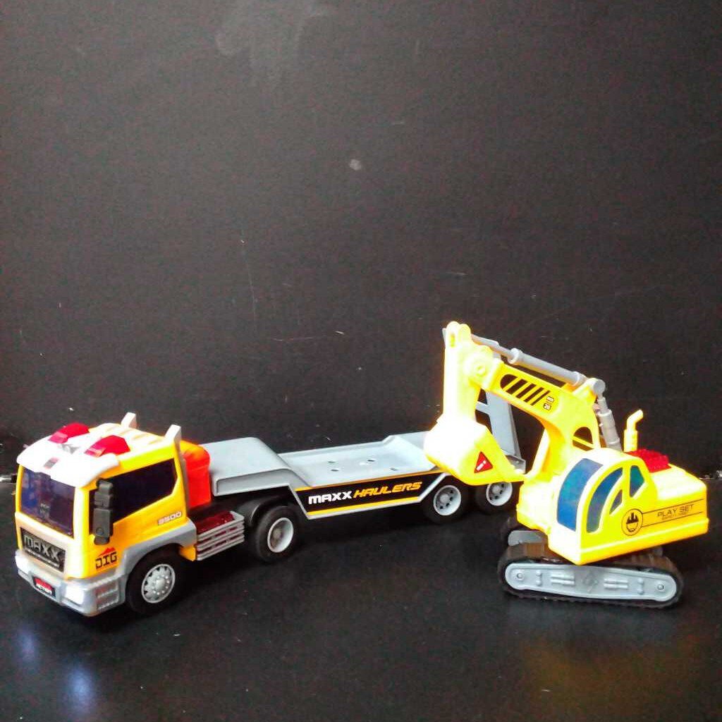 Long Hauler Truck w Construction Excavator Battery Operated Maxx Action