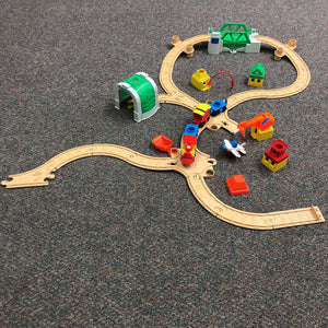 Flip Track Train Railway & Car Road Raceway Track w/Train & Airplane