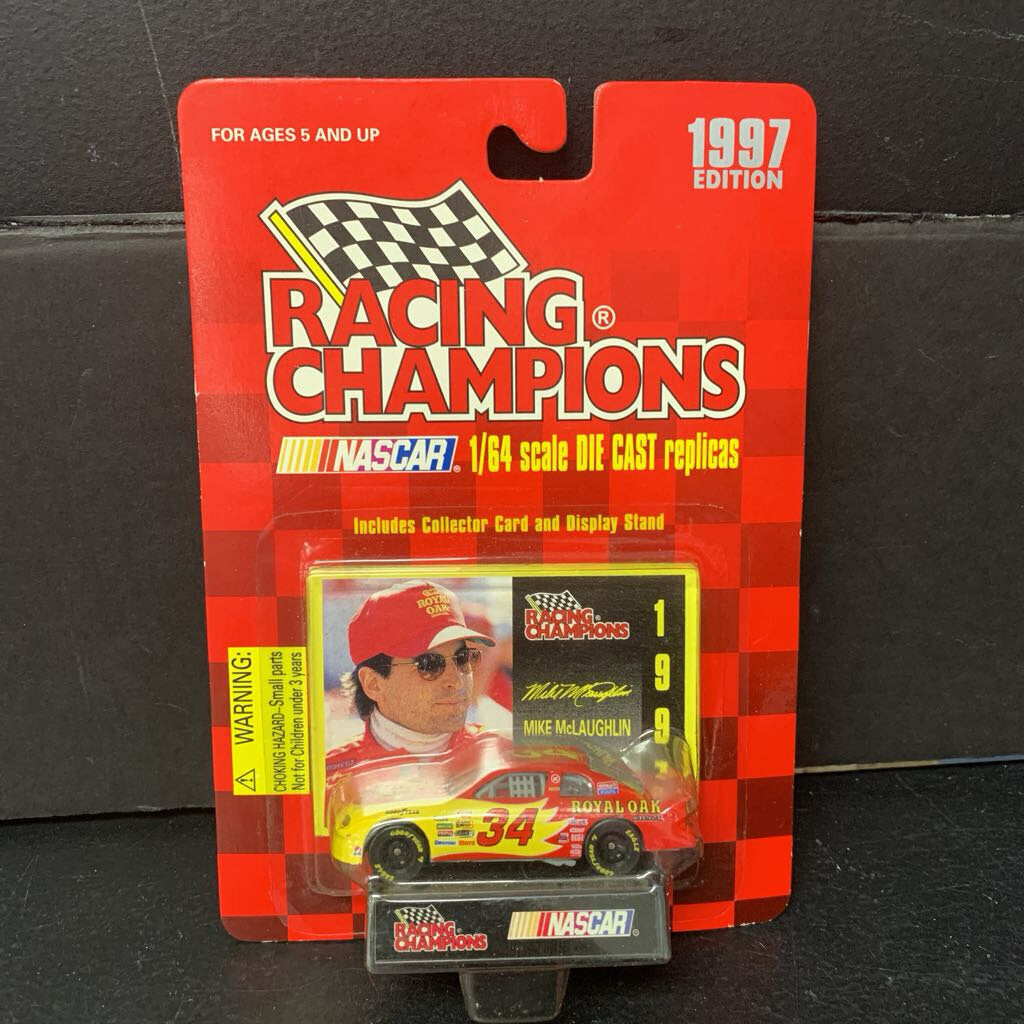 Mike Mclaughlin #34 Royal Oak Charcoal NASCAR Stock Car w/Collector Card & Display Stand (NEW)
