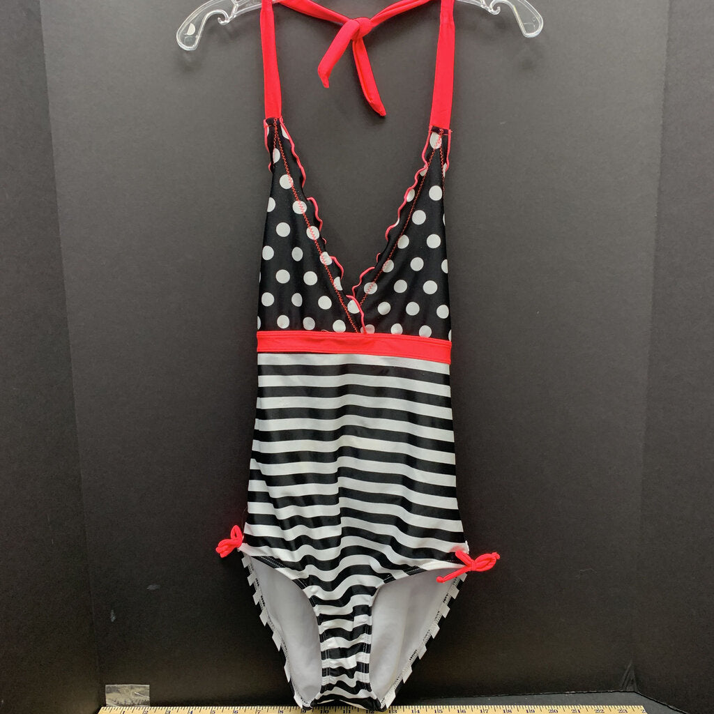 girl polka dot/striped halter 1pc. swimsuit